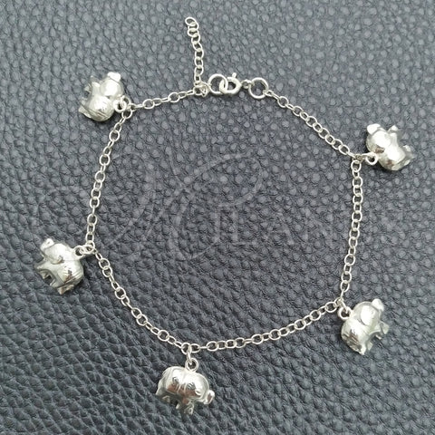 Sterling Silver Charm Bracelet, Elephant and Rolo Design, Polished, Silver Finish, 03.395.0012.07 (03 MM Thickness, 8 Inches Length)