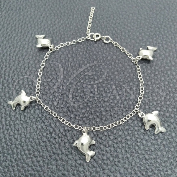 Sterling Silver Charm Bracelet, Dolphin and Rolo Design, Polished, Silver Finish, 03.395.0013.07 (03 MM Thickness, 8 Inches Length)