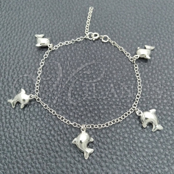 Sterling Silver Bracelet — Charm Bracelet Dolphin and Rolo Design Polished 03. — main product view — SKU 147408 | Plata 925 brazalete — Charm Bracelet Dolphin and Rolo diseño pulido 03. — SKU 147408