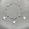 Sterling Silver Charm Bracelet, Star and Ball Design, Polished, Silver Finish, 03.395.0016.07 (03 MM Thickness, 8 Inches Length)