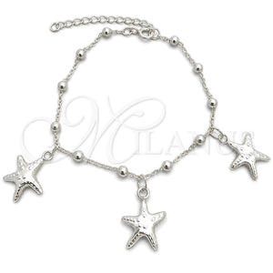 Sterling Silver Charm Bracelet, Star and Ball Design, Polished, Silver Finish, 03.395.0016.07 (03 MM Thickness, 8 Inches Length)
