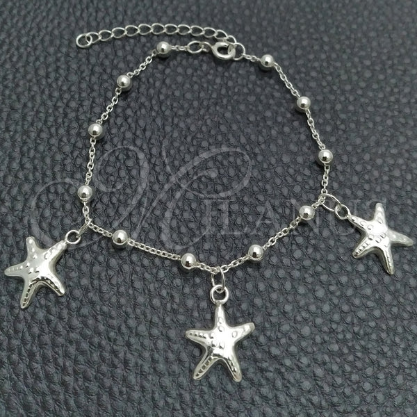 Sterling Silver Bracelet — Charm Bracelet Star and Ball Design Polished 03. — main product view — SKU 147411 | Plata 925 brazalete — Charm Bracelet estrella and Ball diseño pulido 03. — SKU 147411
