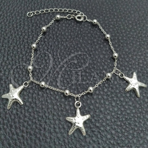 Sterling Silver Charm Bracelet, Star and Ball Design, Polished, Silver Finish, 03.395.0016.07 (03 MM Thickness, 8 Inches Length)