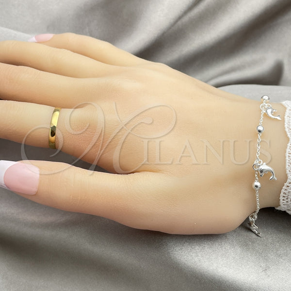 Sterling Silver Charm Bracelet, Dolphin and Ball Design, Polished, Silver Finish, 03.395.0017.07 (03 MM Thickness, 8 Inches Length)