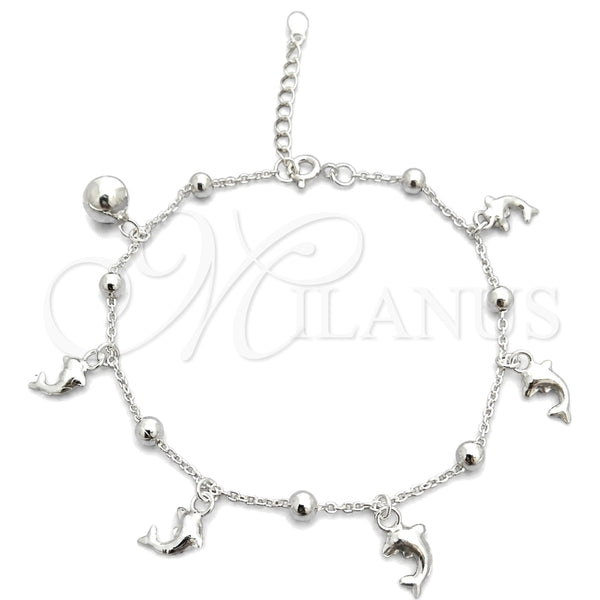 Sterling Silver Charm Bracelet, Dolphin and Ball Design, Polished, Silver Finish, 03.395.0017.07 (03 MM Thickness, 8 Inches Length)