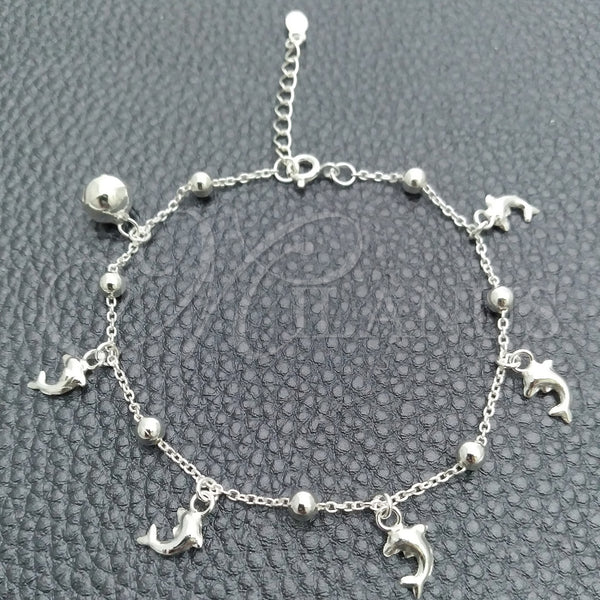 Sterling Silver Bracelet — Charm Bracelet Dolphin and Ball Design Polished 03. — main product view — SKU 147412 | Plata 925 brazalete — Charm Bracelet Dolphin and Ball diseño pulido 03. — SKU 147412
