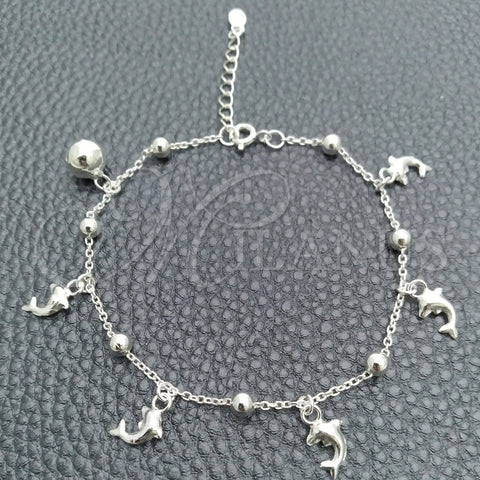 Sterling Silver Charm Bracelet, Dolphin and Ball Design, Polished, Silver Finish, 03.395.0017.07 (03 MM Thickness, 8 Inches Length)