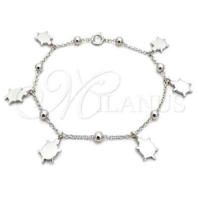 Sterling Silver Charm Bracelet, Turtle and Ball Design, Polished, Silver Finish, 03.395.0018.07 (03 MM for wholesale, main product view