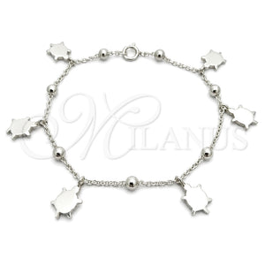 Sterling Silver Charm Bracelet, Turtle and Ball Design, Polished, Silver Finish, 03.395.0018.07 (03 MM Thickness, 8 Inches Length)