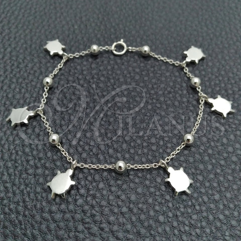 Sterling Silver Charm Bracelet, Turtle and Ball Design, Polished, Silver Finish, 03.395.0018.07 (03 MM Thickness, 8 Inches Length)