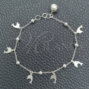 Sterling Silver Bracelet — Charm Bracelet Dolphin and Rattle Charm Design Polished — main product view — SKU 147414 | Plata 925 brazalete — Charm Bracelet Dolphin and Rattle Charm diseño pulido — SKU 147414
