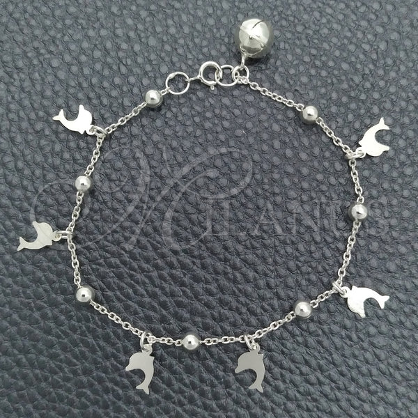 Sterling Silver Bracelet — Charm Bracelet Dolphin and Rattle Charm Design Polished — main product view — SKU 147414 | Plata 925 brazalete — Charm Bracelet Dolphin and Rattle Charm diseño pulido — SKU 147414