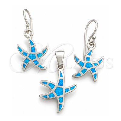 Sterling Silver Earring and Pendant Adult Set, Star Design, with Bermuda Blue Opal, Polished, Silver Finish, 10.391.0004