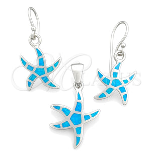 Sterling Silver Earring and Pendant Adult Set, Star Design, with Bermuda Blue Opal, Polished, Silver Finish, 10.391.0004