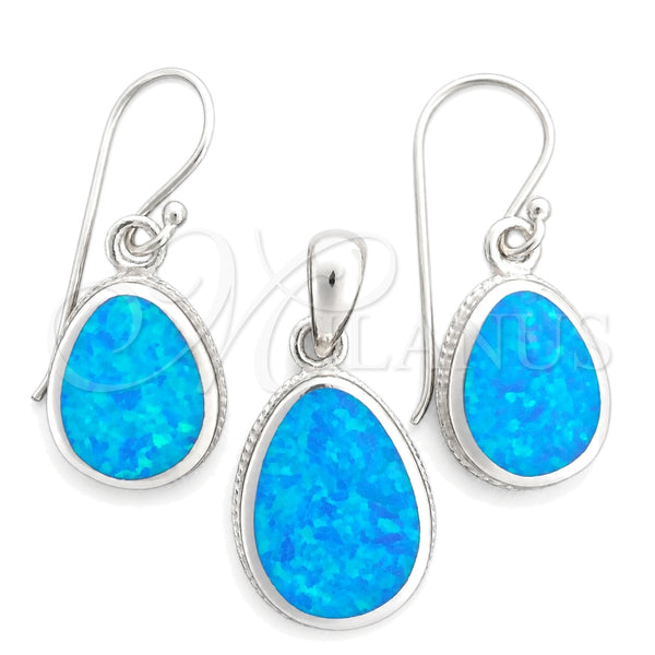 Sterling Silver Earring and Pendant Adult Set, with Bermuda Blue Opal, Polished, Silver Finish, 10.391.0005