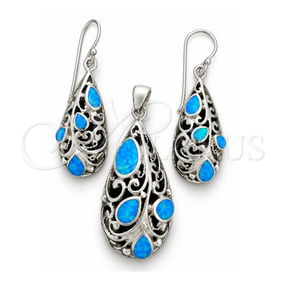 Sterling Silver Earring and Pendant Adult Set, with Bermuda Blue Opal, Polished, Silver Finish, 10.391.0006
