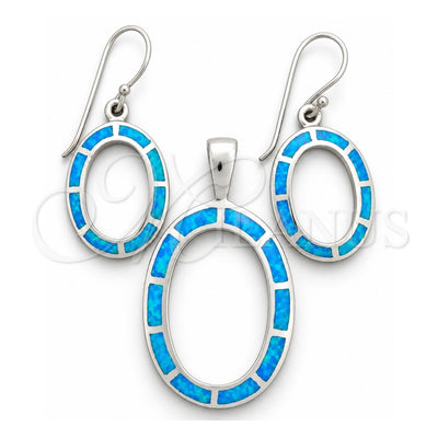 Sterling Silver Earring and Pendant Adult Set, with Bermuda Blue Opal, Polished, Silver Finish, 10.391.0007
