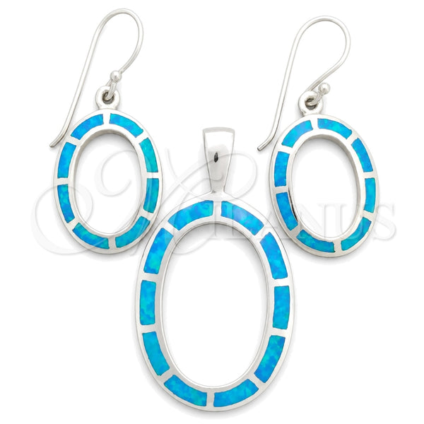Sterling Silver Earring and Pendant Adult Set, with Bermuda Blue Opal, Polished, Silver Finish, 10.391.0007