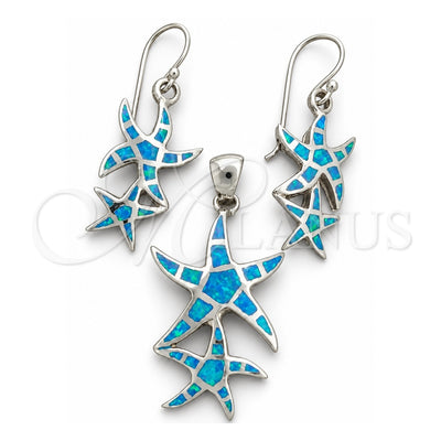 Sterling Silver Earring and Pendant Adult Set, Star Design, with Bermuda Blue Opal, Polished, Silver Finish, 10.391.0009