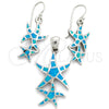 Sterling Silver Earring and Pendant Adult Set, Star Design, with Bermuda Blue Opal, Polished, Silver Finish, 10.391.0009