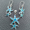 Sterling Silver Earring and Pendant Adult Set, Star Design, with Bermuda Blue Opal, Polished, Silver Finish, 10.391.0009