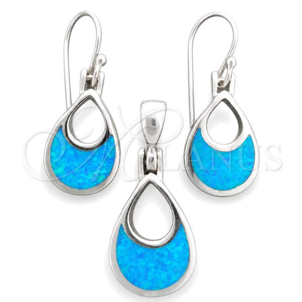 Sterling Silver Earring and Pendant Adult Set, Teardrop Design, with Bermuda Blue Opal, Polished, Silver Finish, 10.391.0010