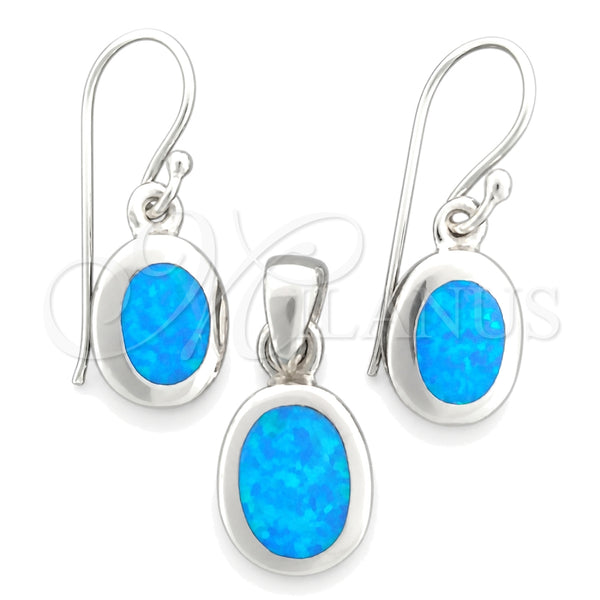 Sterling Silver Earring and Pendant Adult Set, with Bermuda Blue Opal, Polished, Silver Finish, 10.391.0011