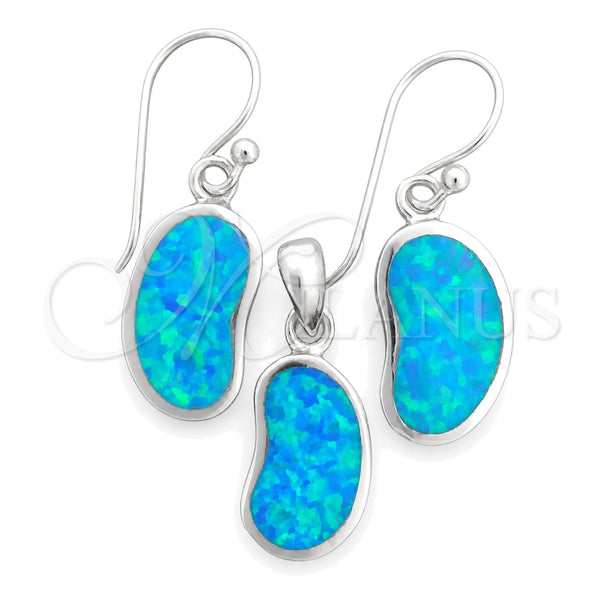 Sterling Silver Earring and Pendant Adult Set, with Bermuda Blue Opal, Polished, Silver Finish, 10.391.0012