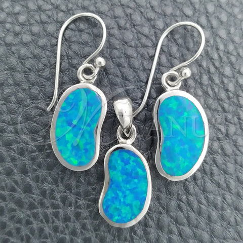 Sterling Silver Earring and Pendant Adult Set, with Bermuda Blue Opal, Polished, Silver Finish, 10.391.0012