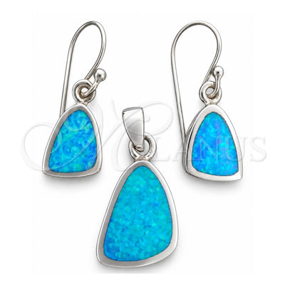 Sterling Silver Earring and Pendant Adult Set, with Bermuda Blue Opal, Polished, Silver Finish, 10.391.0013