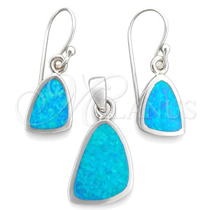 Sterling Silver Earring and Pendant Adult Set, with Bermuda Blue Opal, Polished, Silver Finish, 10.391.0013