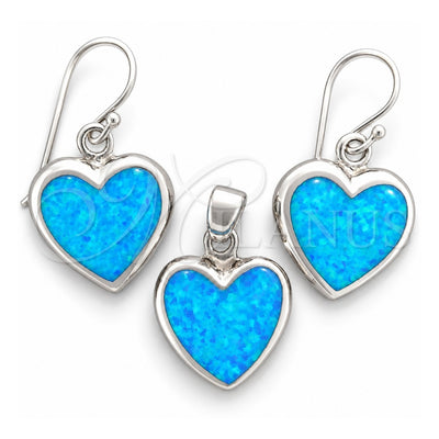 Sterling Silver Earring and Pendant Adult Set, Heart Design, with Bermuda Blue Opal, Polished, Silver Finish, 10.391.0014