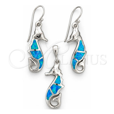 Sterling Silver Earring and Pendant Adult Set, Seahorse Design, with Bermuda Blue Opal, Polished, Silver Finish, 10.391.0015