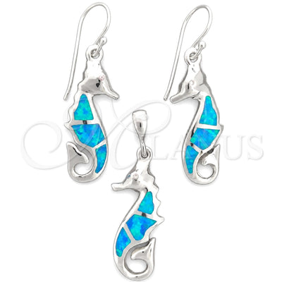 Sterling Silver Earring and Pendant Adult Set, Seahorse Design, with Bermuda Blue Opal, Polished, Silver for wholesale, main product view