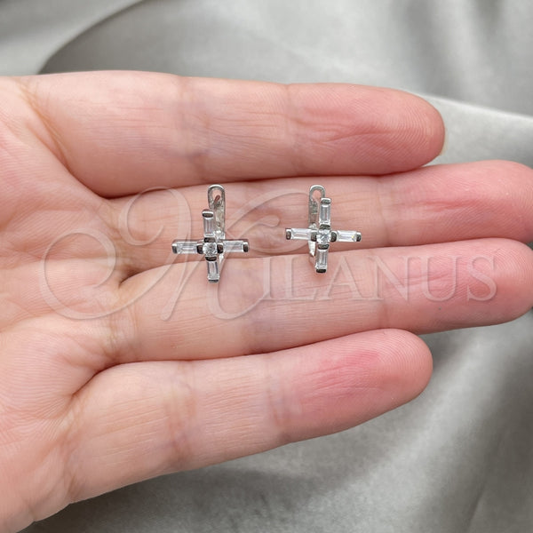 Sterling Silver Ring — Leverback Earring Cross Design with White Cubic Zirconia — alternate product view — SKU 147430 | Plata 925 anillo — Leverback Earring cruz diseño with blanco Cubic Zirconia — SKU 147430