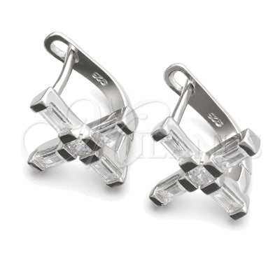 Sterling Silver Leverback Earring, Cross Design, with White Cubic Zirconia, Polished, Rhodium Finish for wholesale, main product view