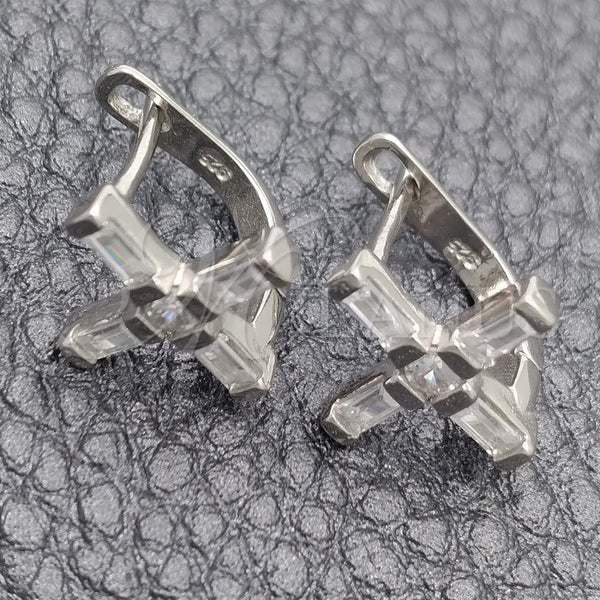 Sterling Silver Ring — Leverback Earring Cross Design with White Cubic Zirconia — main product view — SKU 147430 | Plata 925 anillo — Leverback Earring cruz diseño with blanco Cubic Zirconia — SKU 147430