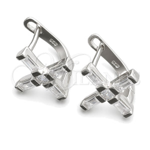 Sterling Silver Leverback Earring, Cross Design, with White Cubic Zirconia, Polished, Rhodium Finish, 02.398.0001