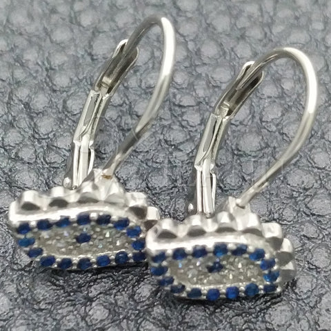 Sterling Silver Leverback Earring, Evil Eye Design, with White and Sapphire Blue Cubic Zirconia, Polished, Rhodium Finish, 02.398.0002
