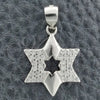 Sterling Silver Religious Pendant, Judaica and Star of David Design, with White Cubic Zirconia, Polished, Rhodium Finish, 05.398.0002