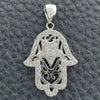 Sterling Silver Religious Pendant, Judaica and Hand of God Design, with White Cubic Zirconia, Polished, Rhodium Finish, 05.398.0003