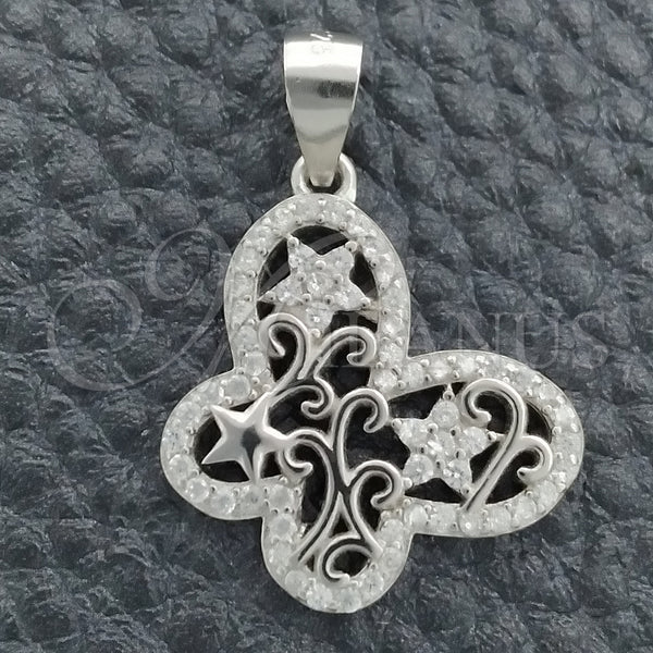 Sterling Silver Pendant — Fancy Pendant Butterfly Design with White Cubic Zirconia — main product view — SKU 147435 | Plata 925 dije — elegante Pendant Butterfly diseño with blanco Cubic Zirconia — SKU 147435