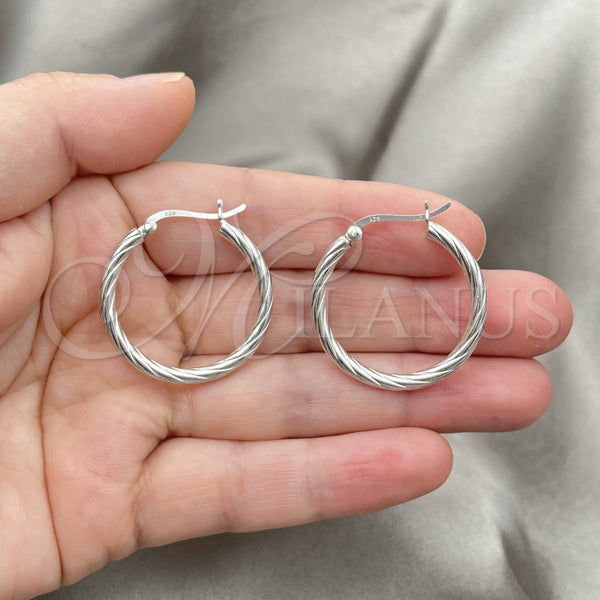 Sterling Silver Hoop Earrings — Medium Hoop Twist Design Diamond Cutting 02. — alternate product view — SKU 147445 | Plata 925 aretes de aro — Medium Hoop Twist diseño Diamond Cutting 02. — SKU 147445