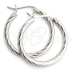 Sterling Silver Medium Hoop, Twist Design, Diamond Cutting Finish, Silver Finish, 02.395.0001.30
