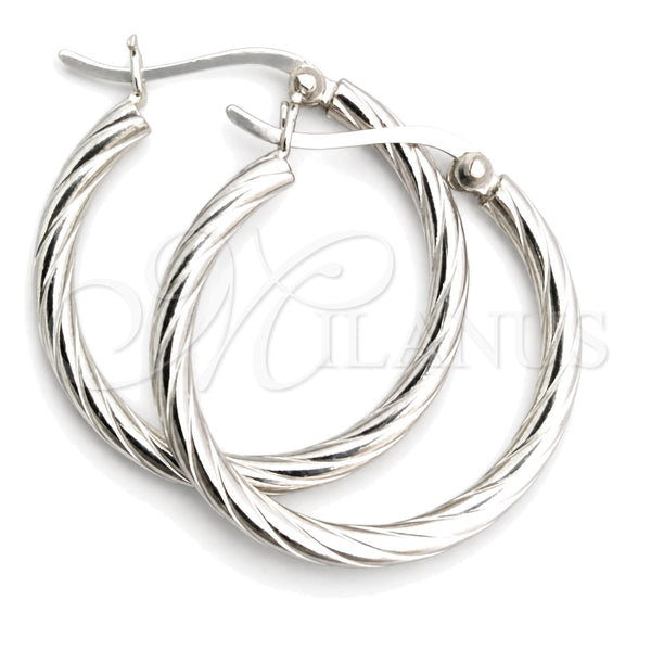Sterling Silver Medium Hoop, Twist Design, Diamond Cutting Finish, Silver Finish, 02.395.0001.30