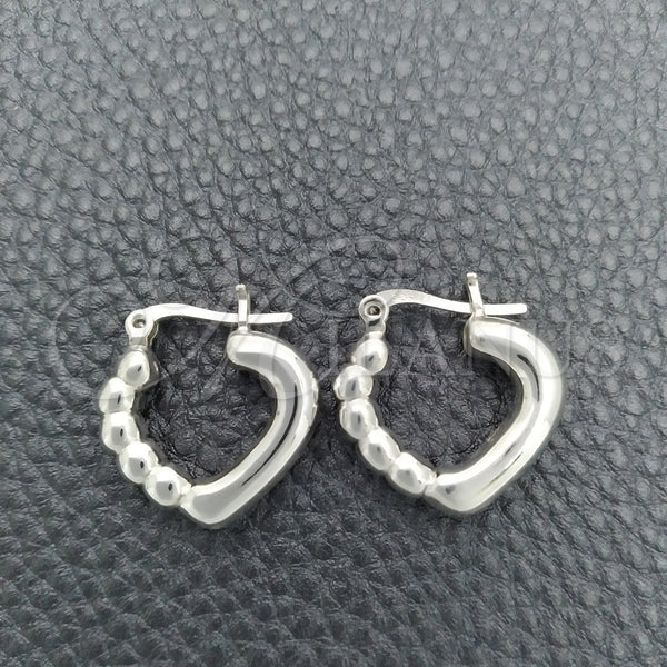 Sterling Silver Hoop Earrings — Small Hoop Heart Design Polished 02. — main product view — SKU 147451 | Plata 925 aretes de aro — Small Hoop corazón diseño pulido 02. — SKU 147451