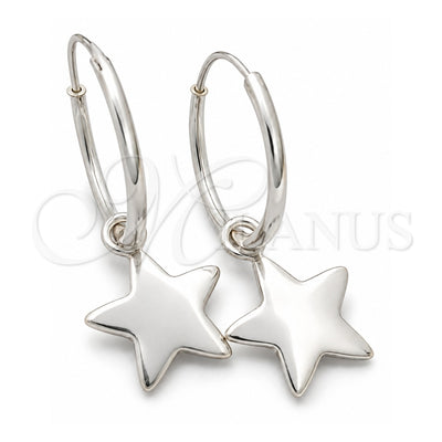 Sterling Silver Small Hoop, Star Design, Polished, Silver Finish, 02.397.0016.15