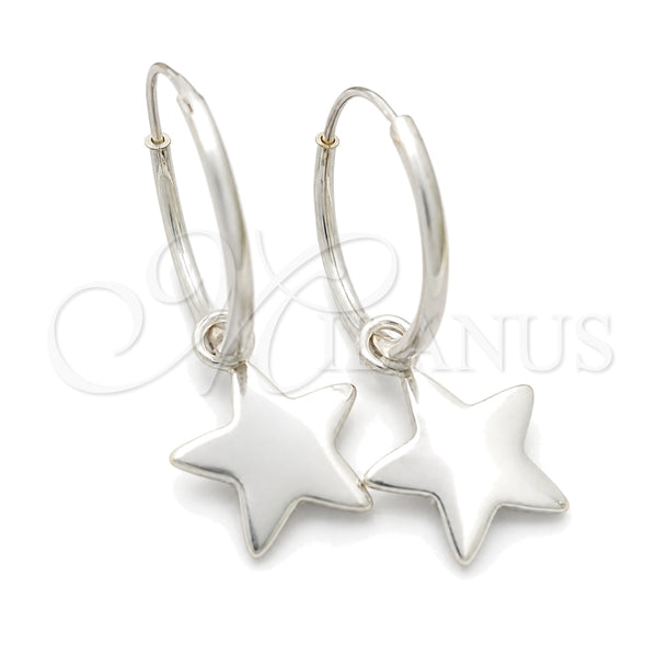 Sterling Silver Hoop Earrings — Small Hoop Star Design Polished 02. — main product view — SKU 147476 | Plata 925 aretes de aro — Small Hoop estrella diseño pulido 02. — SKU 147476
