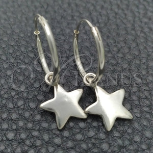 Sterling Silver Hoop Earrings — Small Hoop Star Design Polished 02. — main product view — SKU 147476 | Plata 925 aretes de aro — Small Hoop estrella diseño pulido 02. — SKU 147476