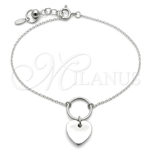 Sterling Silver Fancy Bracelet, Heart Design, Polished, Silver Finish, 03.395.0023.07 (03 MM Thickness, 7 Inches Length)
